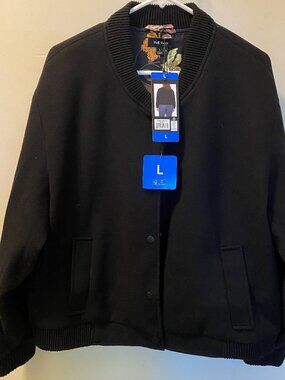 "Well Worn" Black Bomber Jacket Floral Lining  Snap Front Size L NWT